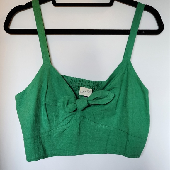 Green Linen Knot-Front Cropped Tank, size L (Universal Thread) - Picture 2 of 5